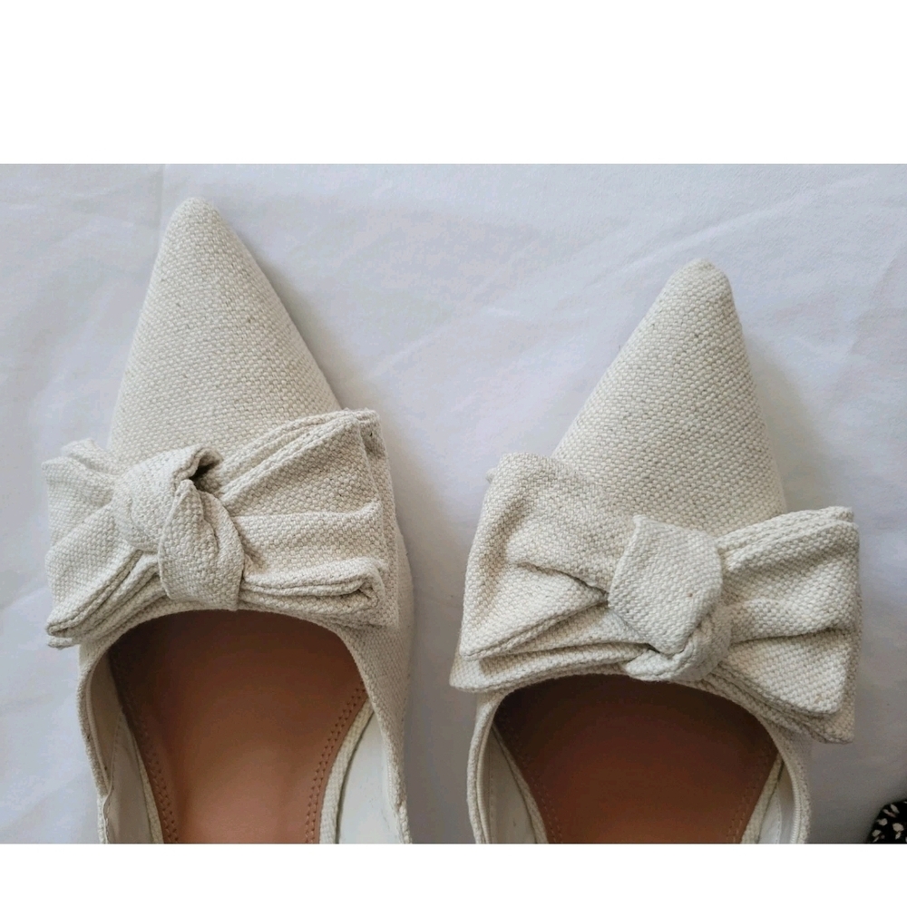 Asos Design Beige Bow-Accent Slingback Block Heel Pumps 10 - Picture 10 of 13